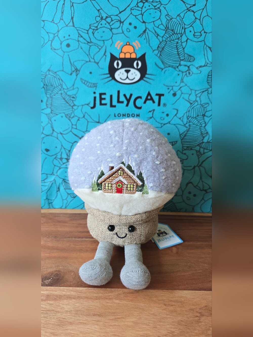 Jellycat Lavender and Cream Snow Globe Plush with Embroidered Cabin